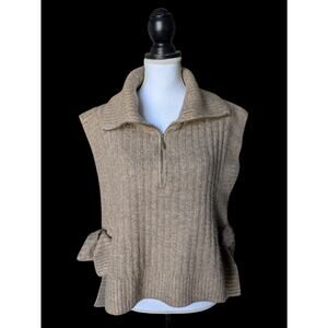 Storia Brown Chunky Knit Half Zip Sleeveless Shawl Collar Sweater Vest Sz M Tie